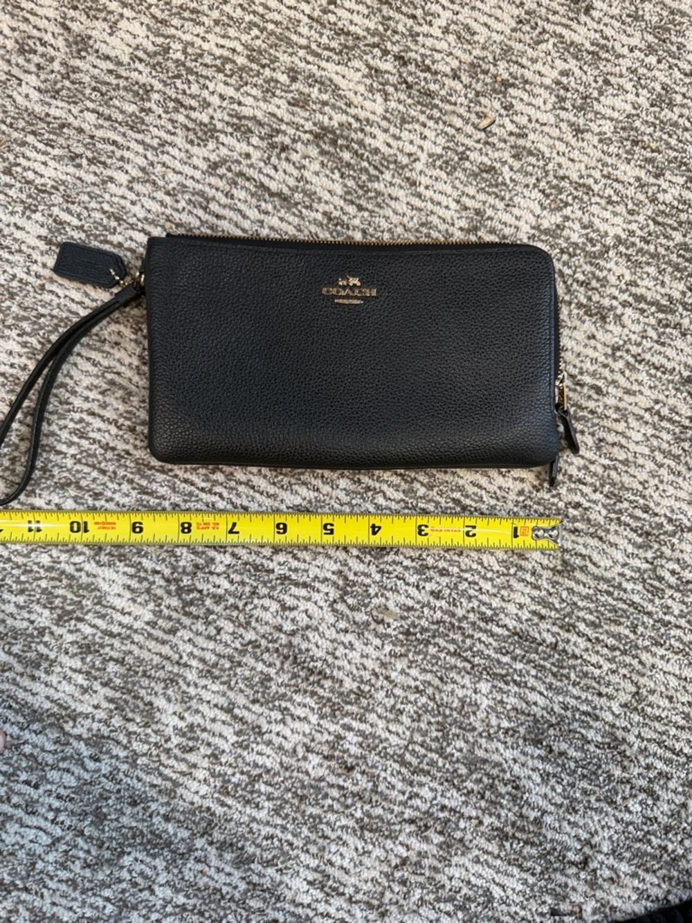Coach Black Pebbled Leather Wristlet with Gold Logo
